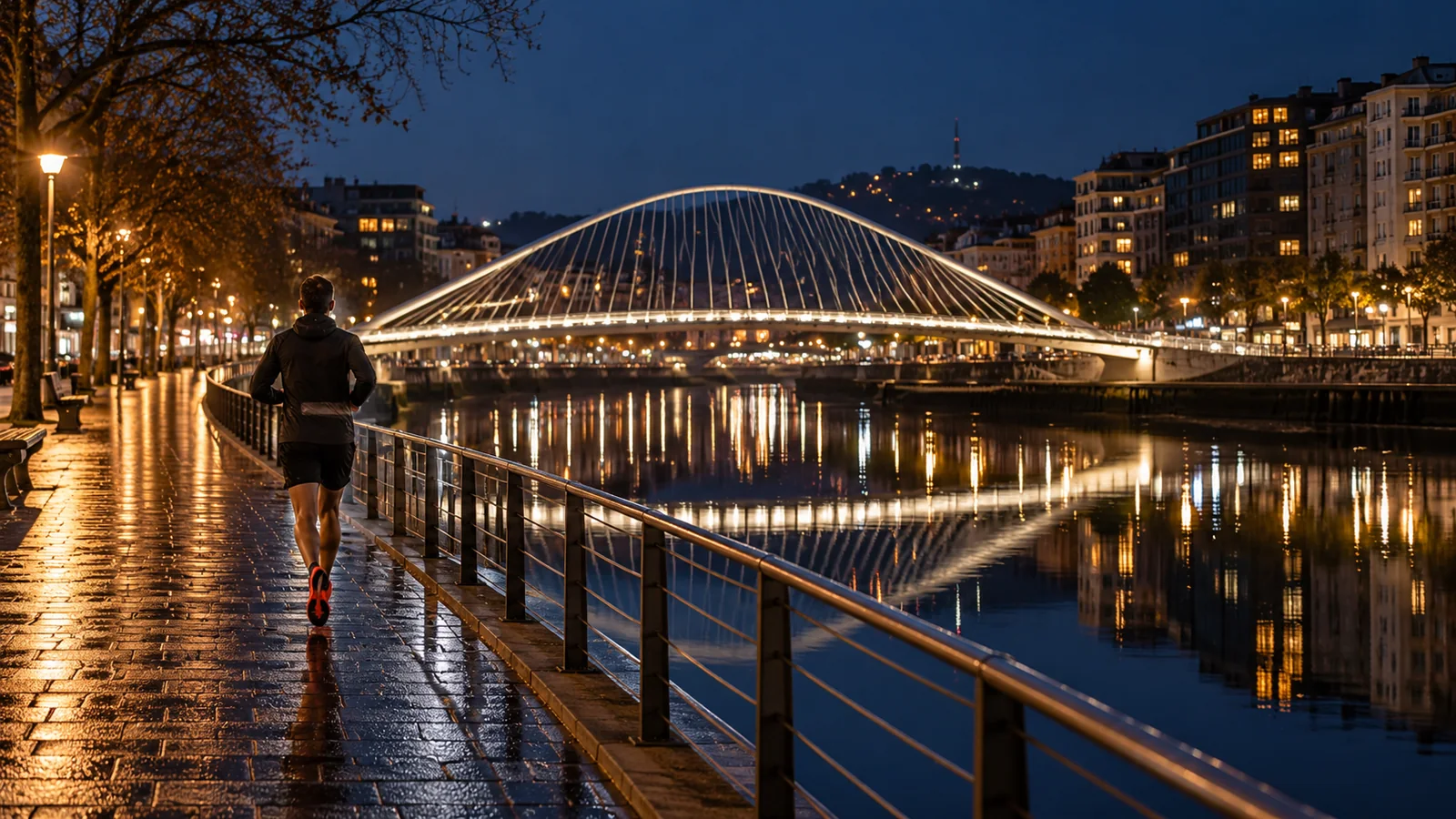 Recreación editorial fotorrealista de KROONA para Bilbao Night Run 10K, inspirada en Bilbao