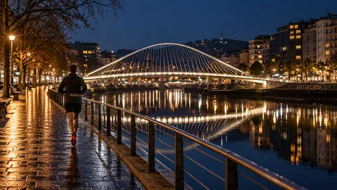Recreación editorial fotorrealista de KROONA para Bilbao Night Run 10K, inspirada en Bilbao