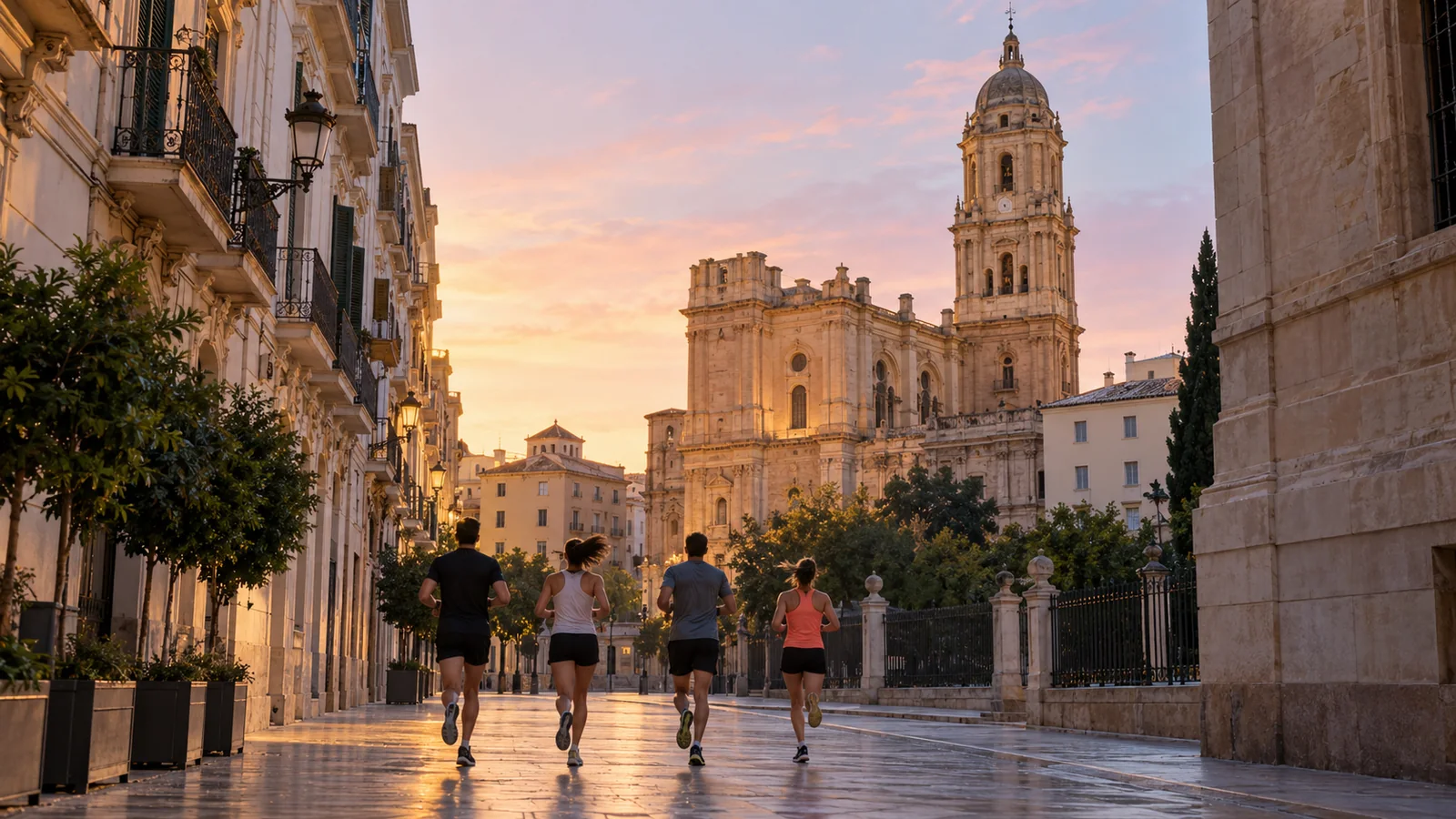 Recreación editorial fotorrealista de KROONA para Generali Maratón de Málaga, inspirada en Málaga