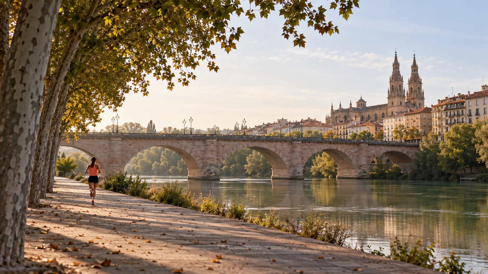 Recreación editorial fotorrealista de KROONA para Maratón y Media Maratón Ciudad de Logroño, inspirada en Logroño