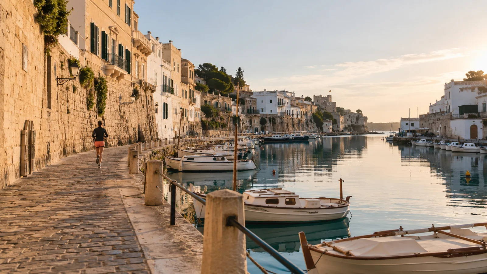 Recreación editorial fotorrealista de KROONA para Mitja Marató Illa de Menorca, inspirada en Ciutadella de Menorca