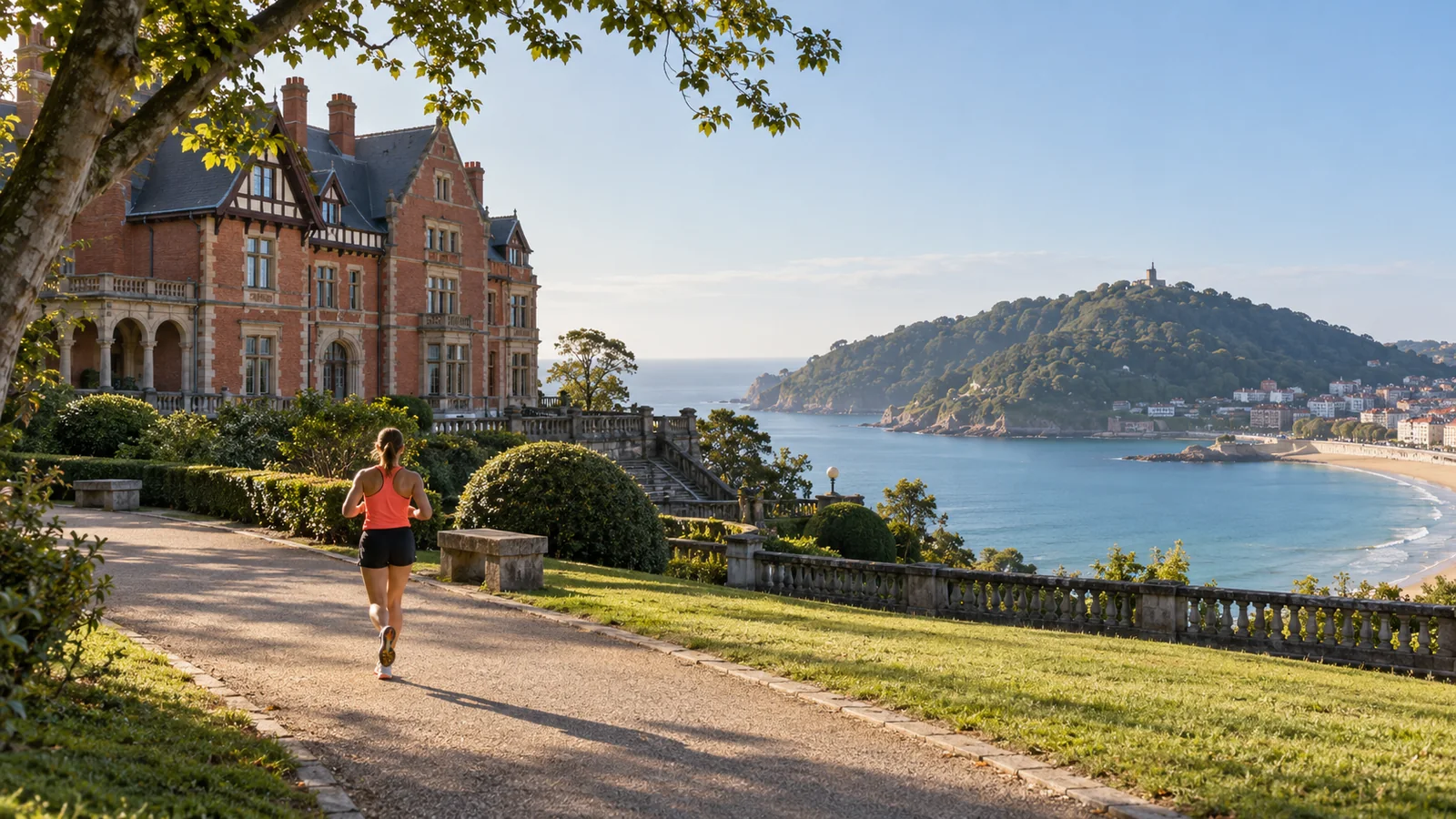 Recreación editorial fotorrealista de KROONA para Zurich Maratón Donostia–San Sebastián, inspirada en Donostia