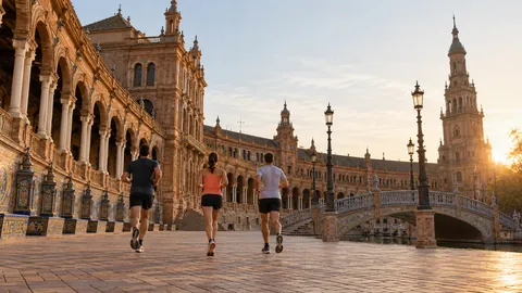 Recreación editorial fotorrealista de KROONA para Zurich Maratón de Sevilla, inspirada en Sevilla