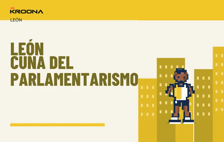 Diseño original de KROONA para León Cuna del Parlamentarismo, con los colores de la prueba y composición editorial propia