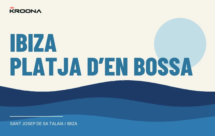 Diseño original de KROONA para Ibiza Platja d’en Bossa, con los colores de la prueba y composición editorial propia
