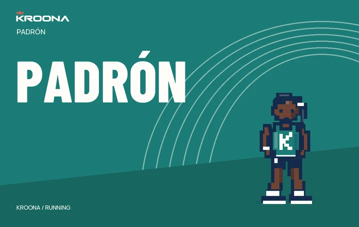 Diseño original de KROONA para Padrón, con los colores de la prueba y composición editorial propia
