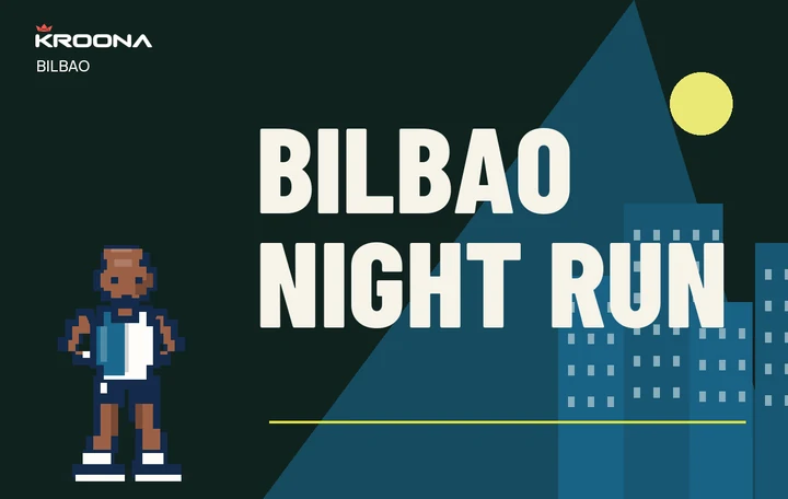 Diseño original de KROONA para Bilbao Night Run, con los colores de la prueba y composición editorial propia