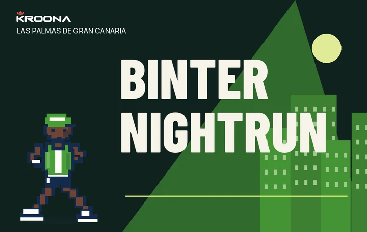 Diseño original de KROONA para Binter NightRun Las Palmas, con los colores de la prueba y composición editorial propia