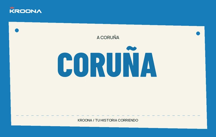 Diseño original de KROONA para Coruña, con los colores de la prueba y composición editorial propia