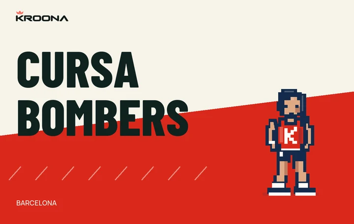Diseño original de KROONA para Cursa Bombers Barcelona, con los colores de la prueba y composición editorial propia