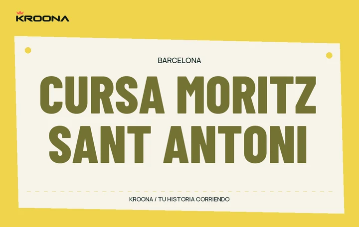 Diseño original de KROONA para Cursa Moritz Sant Antoni, con los colores de la prueba y composición editorial propia