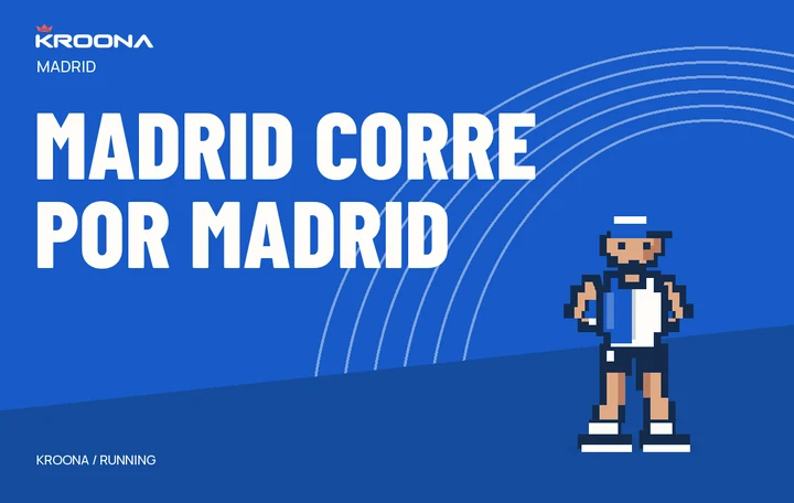 Diseño original de KROONA para Madrid corre por Madrid, con los colores de la prueba y composición editorial propia