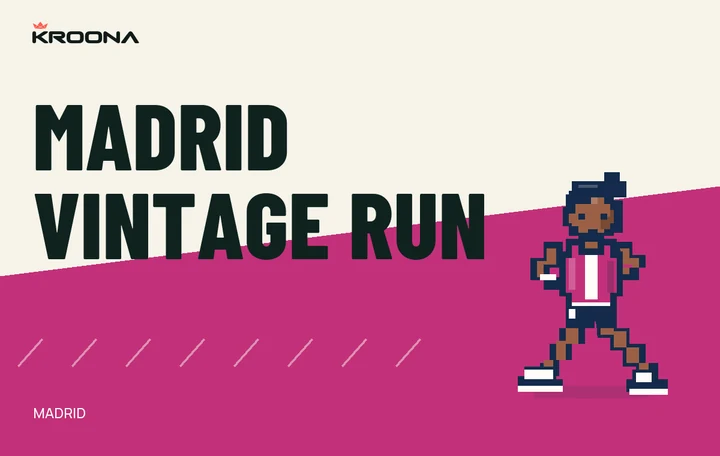 Diseño original de KROONA para Madrid Vintage Run, con los colores de la prueba y composición editorial propia