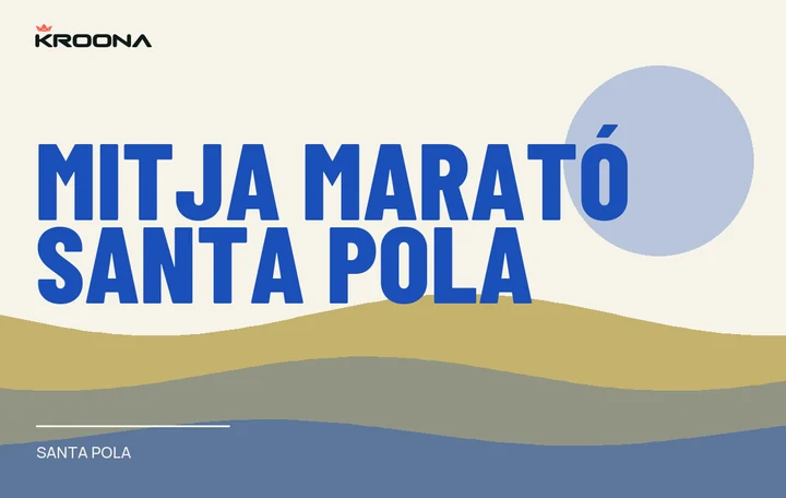 Diseño original de KROONA para Mitja Marató Santa Pola, con los colores de la prueba y composición editorial propia