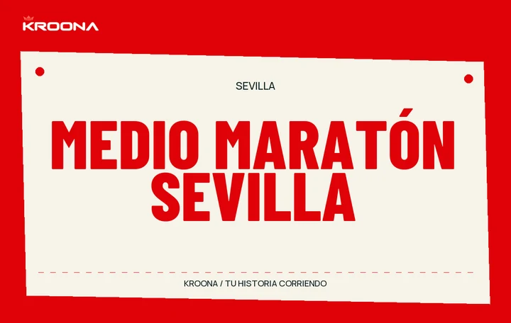 Diseño original de KROONA para Medio Maratón Sevilla, con los colores de la prueba y composición editorial propia