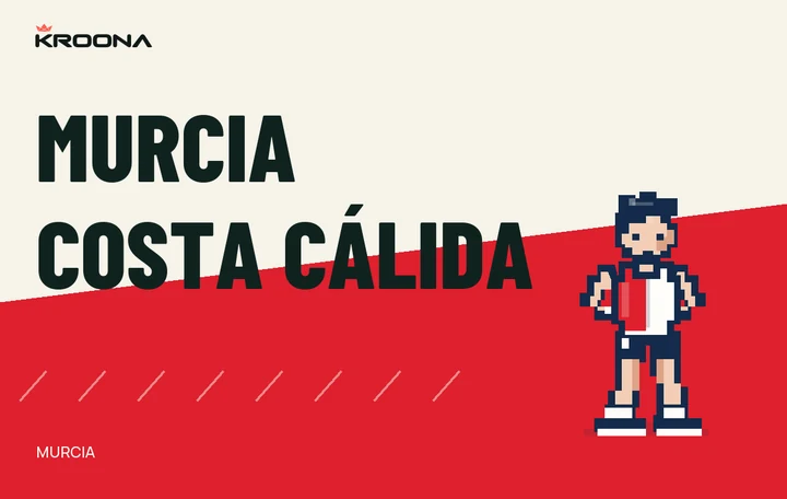Diseño original de KROONA para Murcia Costa Cálida, con los colores de la prueba y composición editorial propia