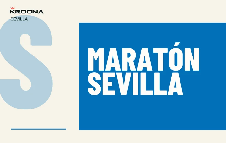 Diseño original de KROONA para Maratón Sevilla, con los colores de la prueba y composición editorial propia